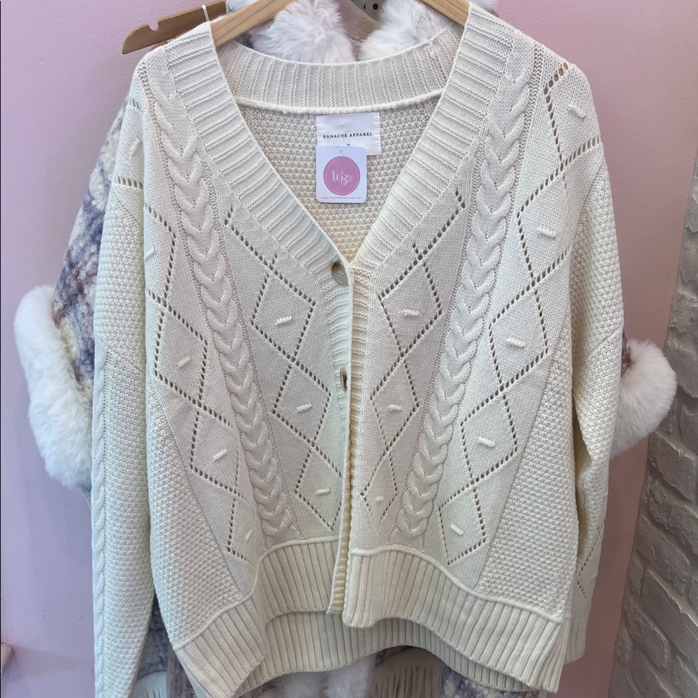 Panache Cream Cable Knit Cardigan